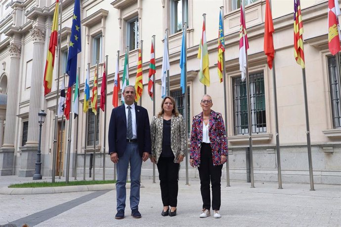 Los senadores aragoneses del PSOE por Zaragoza, Miguel Dalmau, Huesca, Rosa María Serrano, y Teruel, María José Villalba.