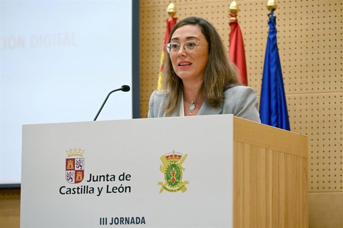 La consejera de Movilidad y Transformación Digital, María González Corral, durante la inauguración de la III Jornada de Coordinación y Especialización en Inspección de Transportes