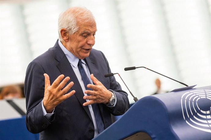 18 October 2023, France, Strasbourg: Josep Borrell, EU High Representative for Foreign Affairs and Security Policy, speaks during a session of the European Parliament. Photo: Philipp von Ditfurth/dpa