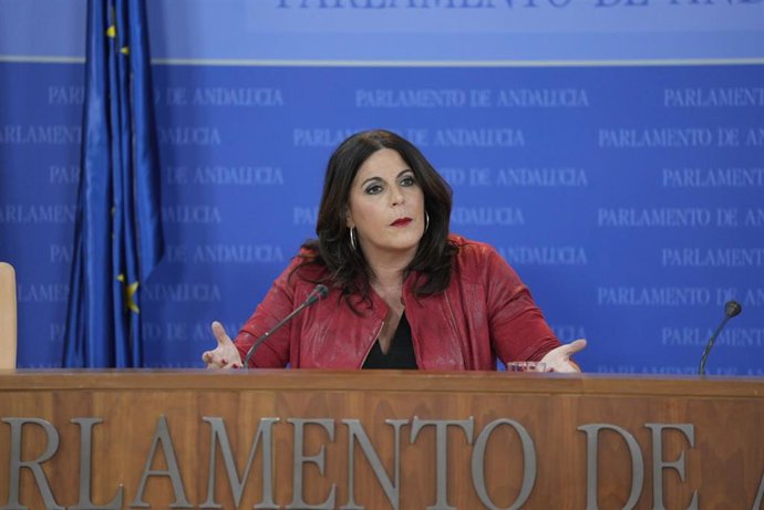La portavoz del Grupo Socialista en el Parlamento de Andalucía, Ángeles Férriz, este miércoles en rueda de prensa.