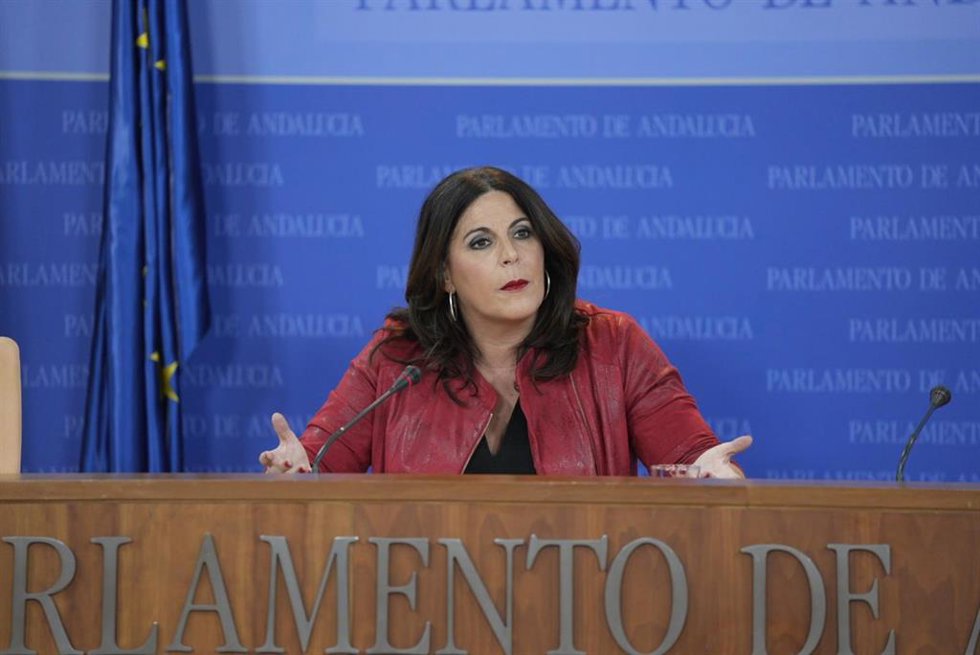 La portavoz del Grupo Socialista en el Parlamento de Andalucía, Ángeles Férriz, este miércoles en rueda de prensa.