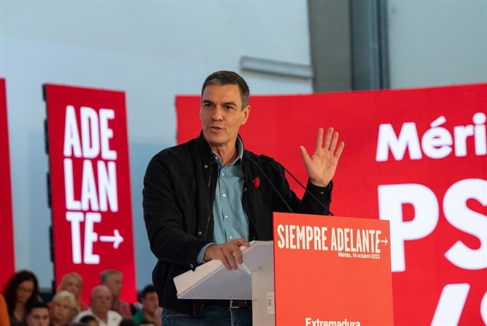 El secretario general del PSOE y presidente del Gobierno en funciones, Pedro Sánchez, interviene durante un acto público del partido.