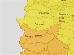 Avisos por lluvias y viento en Extremadura.