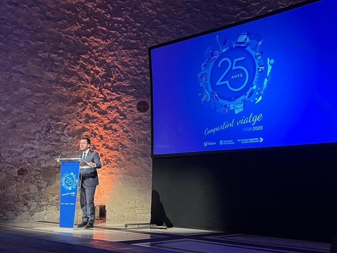 El presidente de la Generalitat Pere Aragons durante el acto de celebración del 25 aniversario de la creación del Servei Catal de Trnsit (SCT)
