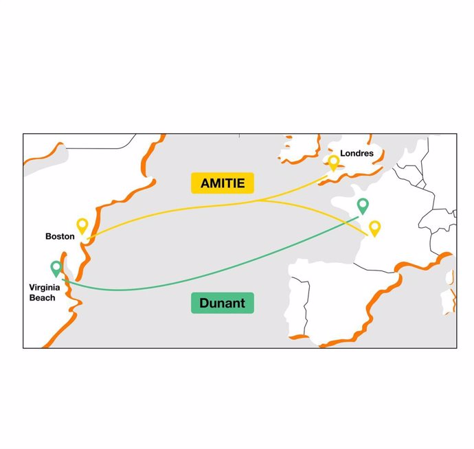 Archivo - Representación gráfica del recorrido de los cables submarinos Amitie y Dunant