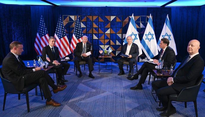 October 18, 2023, Tel Aviv, Israel: President of the United States of America, JOE BIDEN, visits Israel and meets Israeli Prime Minister BENJAMIN NETANYAHU in Tel Aviv. Israel is engaged in a war with Hamas of the Gaza Strip following massive rocket fir