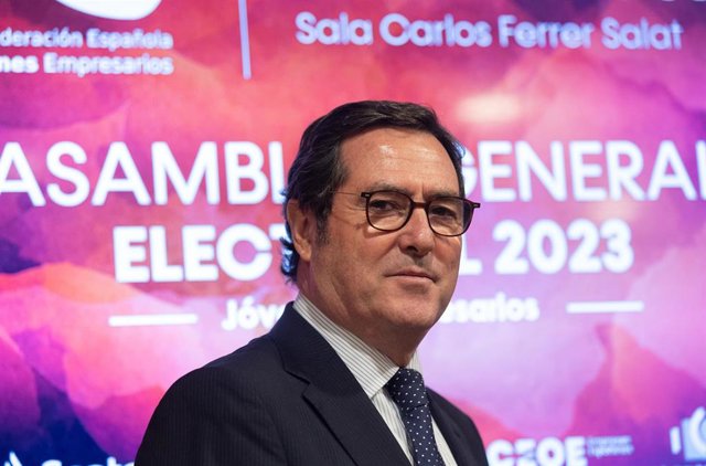 El presidente de la CEOE, Antonio Garamendi, durante la clausura de la Asamblea General Electoral de Ceaje