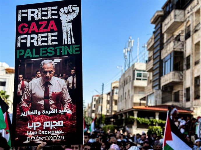 Manifestación en Amán, capital de Jordania, en apoyo a Palestina.