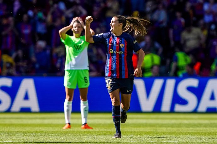 Archivo - Patri Guijarro of FC Barcelona celebrates after scoring her sides second goal during the UEFA Women's Champions League, Final football match between FC Barcelona and VfL Wolfsburg on June 3, 2023 at the PSV Stadion in Eindhoven, Netherlands - 