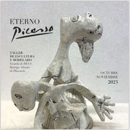 Cartel de la exposición que la Escuela de Bellas Artes de Plasencia dedica  a Pablo Picasso por el 50 aniversario de su muerte