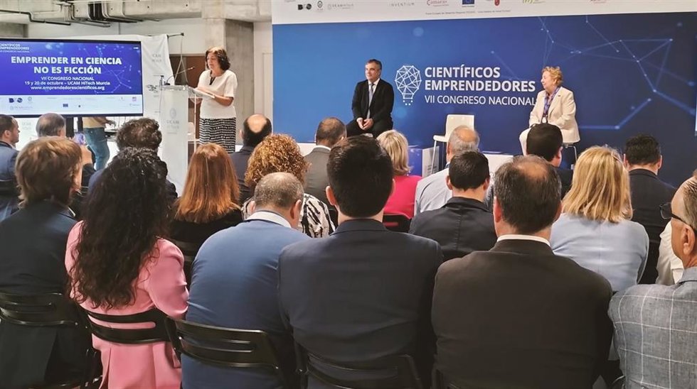 María Dolores García, presidenta de la UCAM, durante el acto inaugural del VII Congreso Nacional de Científicos Emprendedores