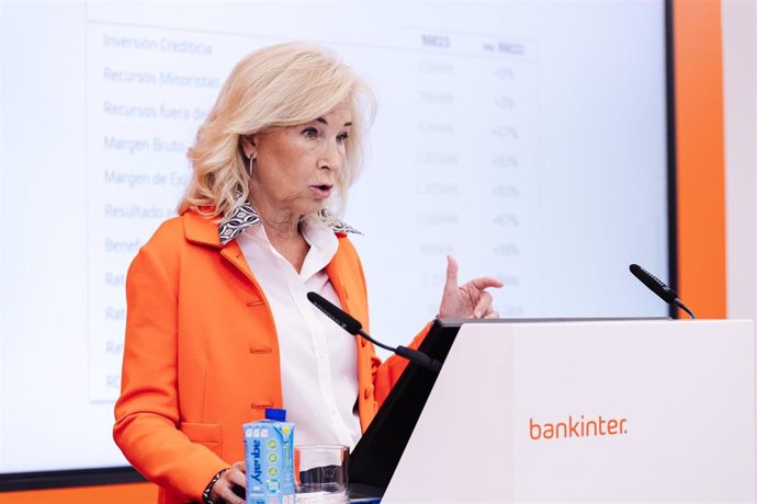 La consejera delegada de Bankinter, María Dolores Dancausa, interviene durante la presentación de los resultados del tercer trimestre de Bankinter, a 19 de octubre de 2023, en Madrid (España). 