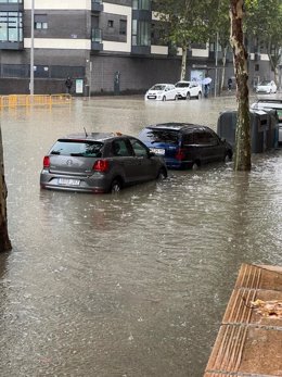 Lluvia acumulada en la calle Antonio López de Madrid