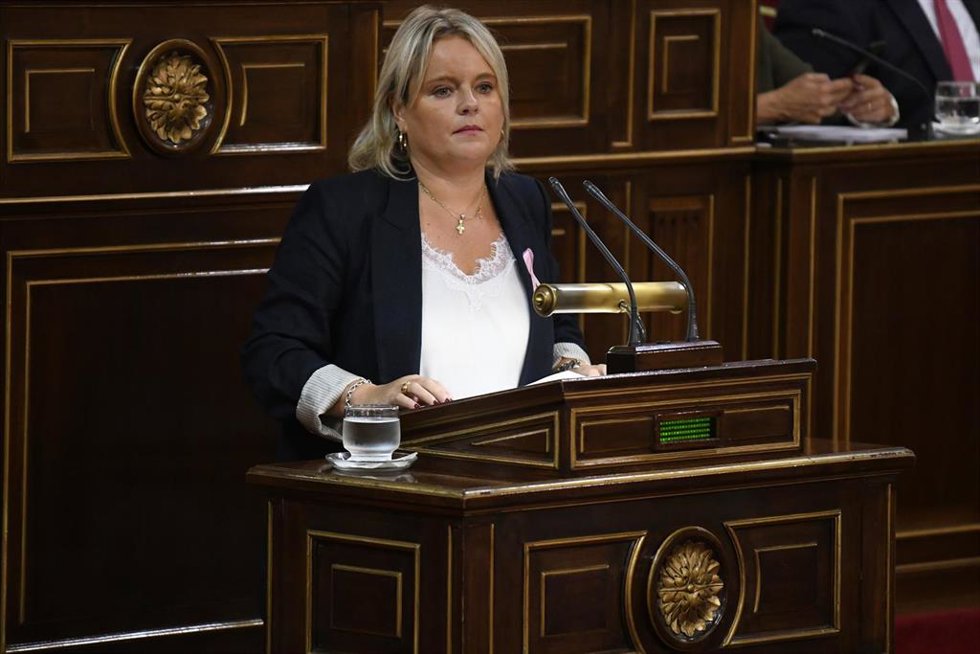 La diputada del PP de la Asamblea de Madrid María del Mar Blanco interviene durante un debate tras la Comisión General de las Comunidades Autónomas, en el Senado, a 19 de octubre de 2023, en Madrid (España).