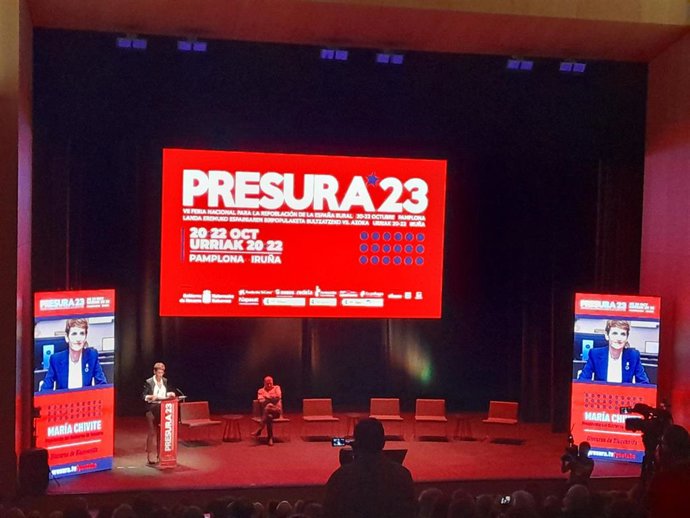 La presidenta de Navarra, María Chivite, durante su intervención en la apertura de la feria 'Presura 2023'