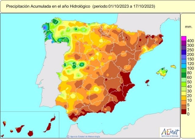 Precipitación acumulada desde el inicio del año hidrológico (periodo del 1 al 17 de octubre de 2023)