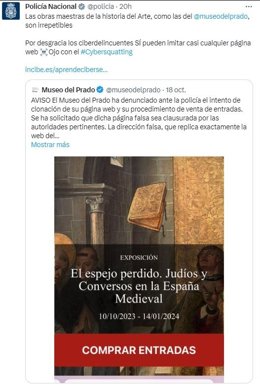 Post de la Policía nacional informando del fraude.