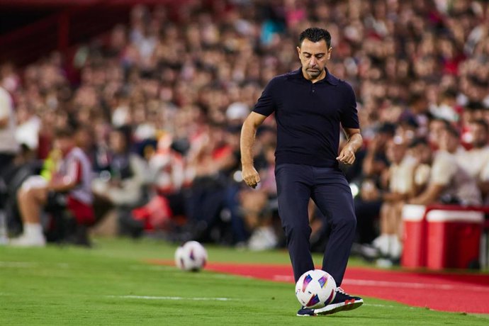 Xavi Hernandez, head coach of FC Barcelona, in action during the Spanish league, La Liga EA Sports, football match played between Granada CF and FC Barcelona at Los Carmenes stadium on October 8, 2023, in Granada, Spain.