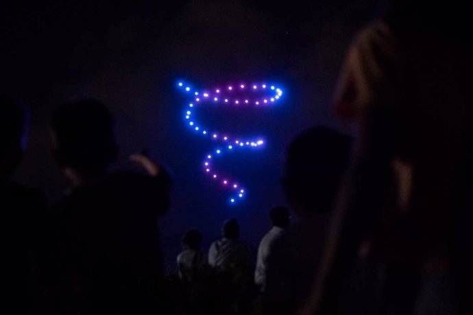 Figura realizada con drones como la que se podrán ver en la noche de este domingo en el cielo de Jaén como cierre de la Feria.