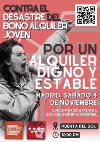 Convocan una manifestación el 4 de noviembre en Sol contra la Comunidad por la "nefasta gestión" del bono alquiler joven