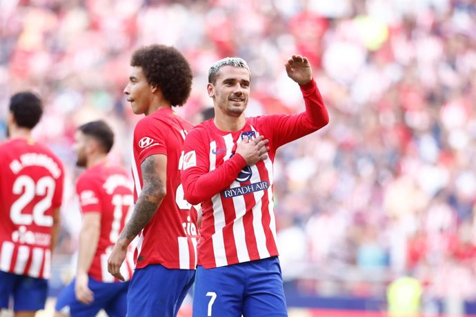 Antoine Griezmann of Atletico de Madrid celebrates a goal during the spanish league, La Liga EA Sports, football match played between Atletico de Madrid and Real Sociedad at Civitas Metropolitano stadium on October 8, 2023, in Madrid, Spain.