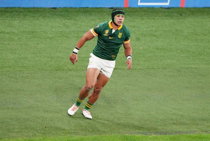 Cheslin Kolbe of South Africa celebrates a try during the Rugby World Cup 2023.