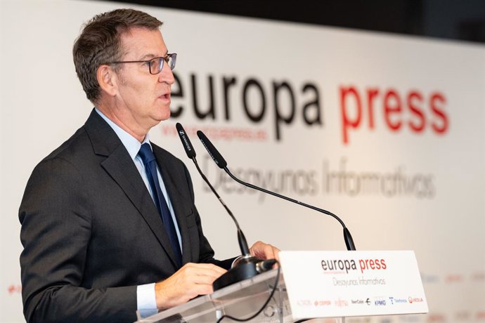 El president del PP, Alberto Núñez Feijóo, en un esmorzar d'Europa Press a Madrid