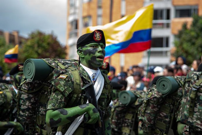 Archivo - July 20, 2023, Bogota, Cundinamarca, Colombia: Colombian army soldiers during the military parade for the 213 years of Colombia's independence, in Bogota, July 20, 2023.