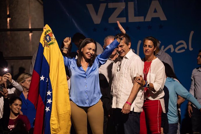 Maria Corina Machado celebra el resultado anunciado por la Comisión Nacional de Primarias en el que se le da como ganadora de las elecciones primarias de la oposición venezolana