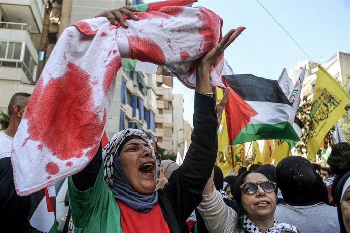 Manifestación pro palestina en Beirut, Líbano