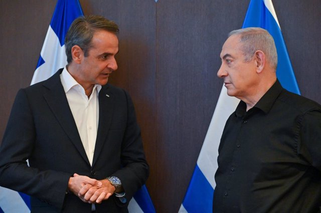 El primer ministro de Grecia, Kyriakos Mitsotakis, junto a su homólogo israelí, Benjamin Netanyahu.