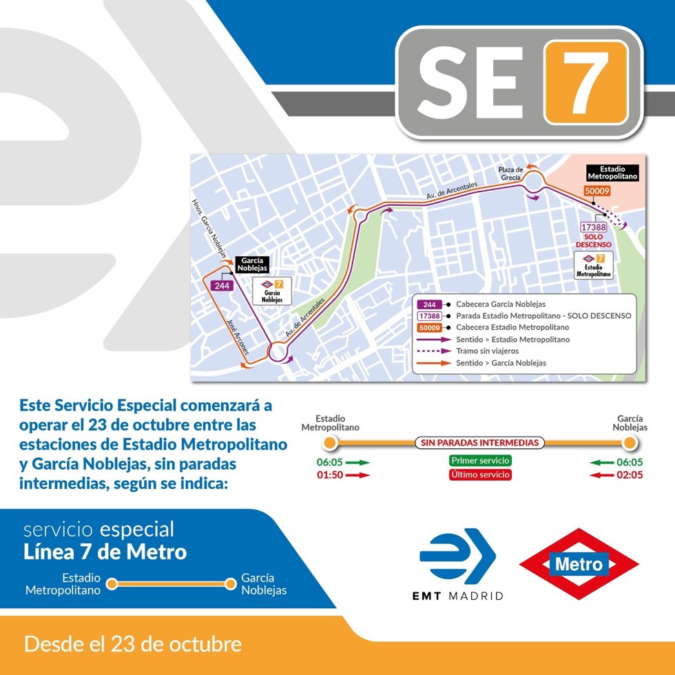 Cartel del servicio especial de autobuses por el corte en la L7