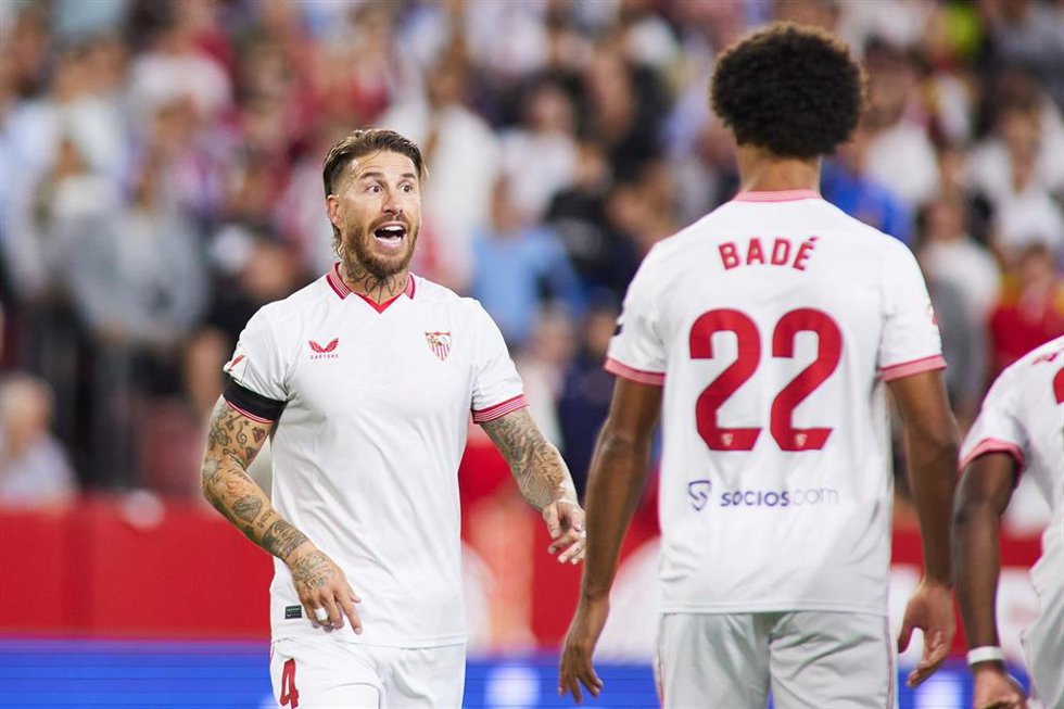 Sergio Ramos of Sevilla FC gestures during the Spanish league, LaLiga EA Sports, football match played between Sevilla FC and Real Madrid at Ramon Sanchez-Pizjuan stadium on October 21, 2023, in Sevilla, Spain.