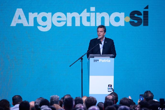 BUENOS AIRES, Oct. 23, 2023  -- Argentina's Economy Minister Sergio Massa, representing the ruling coalition Union for the Homeland, speaks at his campaign headquarters in Buenos Aires, Argentina, Oct. 22, 2023. Argentina's Economy Minister Sergio Massa