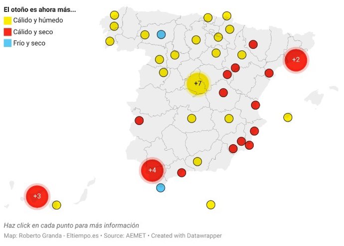 Un estudio de eltiempo.Es confirma que el otoño es ahora mucho más cálido que hace 60 años. Así son los otoños ahora en España respecto al período 1961-1990