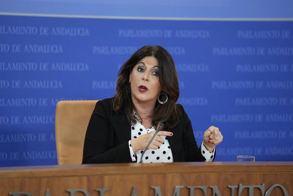 La portavoz del Grupo Socialista en el Parlamento andaluz, Ángeles Férriz, en rueda de prensa.