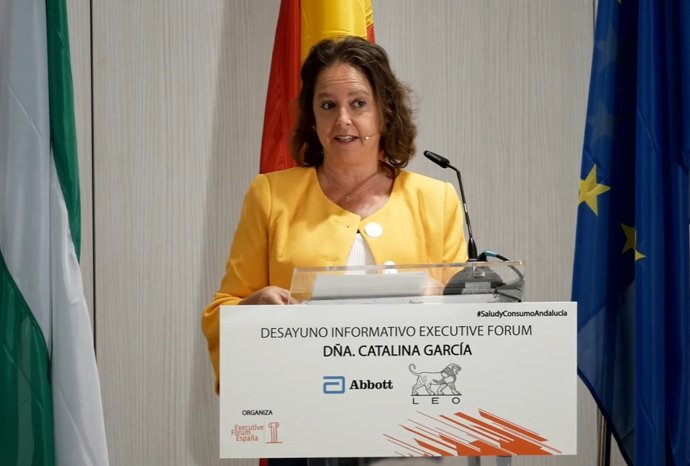 La consejera de Salud y Consumo de la Junta de Andalucía, Catalina García, en en un desayuno informativo organizado por Executive Forum.
