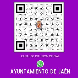 Código QR del canal de difusión abierto por el Ayuntamiento de Jaén en Whatsapp.