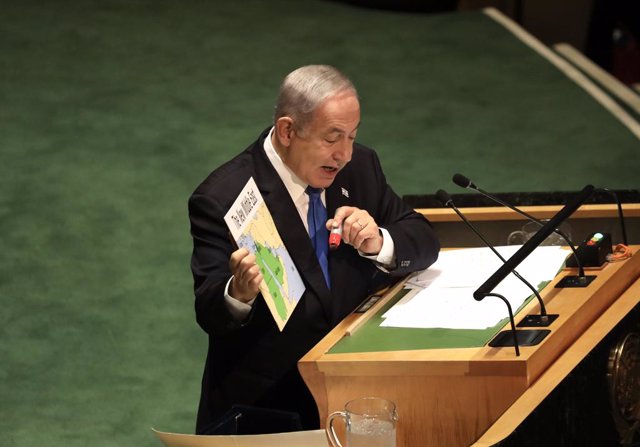 Archivo - 22 September 2023, US, New York: Israeli Prime Minister Benjamin Netanyahu addresses the 78th United Nations General Assembly at UN headquarters in New York City. Photo: Niyi Fote/TheNEWS2 via ZUMA Press Wire/dpa