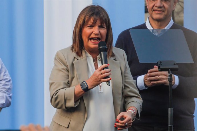 October 16, 2023, Barrancas de Belgrano, Argentina: Patricia Bullrich speaks during the first closing ceremony of her campaign for the next Argentine presidential election. First closing of Patricia Bullrich's campaign ahead of the Argentine presidentia