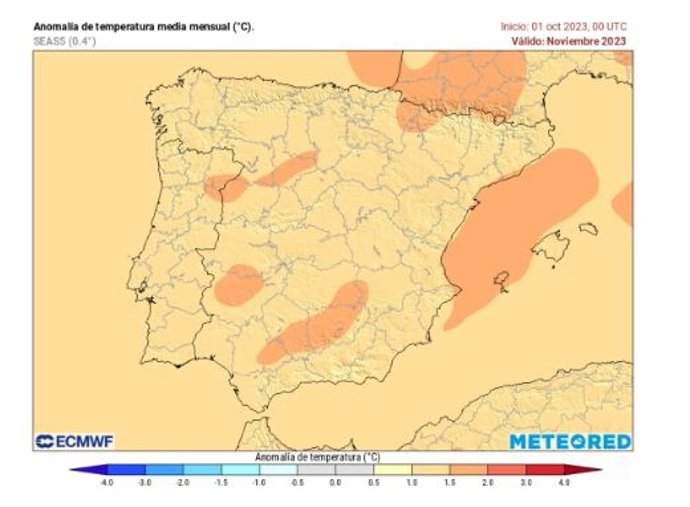 Anomalía de temperaturas media mensual.