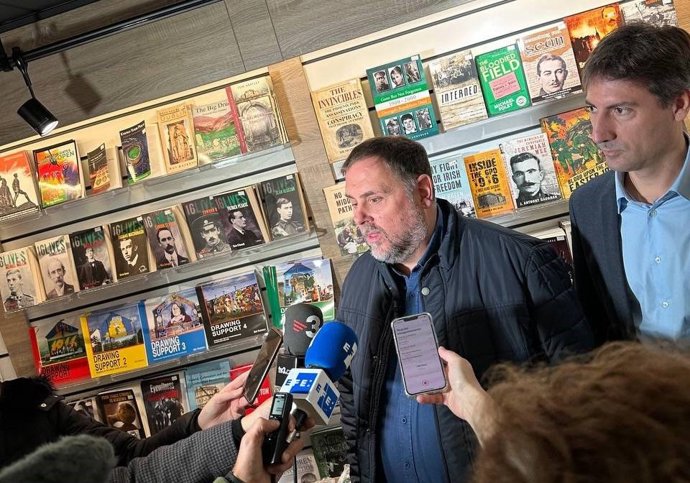 El líder de ERC, Oriol Junqueras, en declaraciones en Belfast