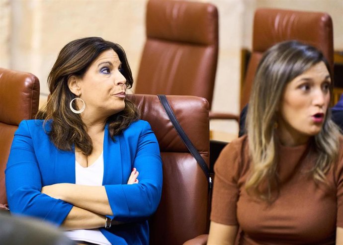 La portavoz parlamentaria del PSOE-A, Ángeles Férriz (i), y la portavoz adjunta, María Márquez (d), en el Parlamento andaluz.
