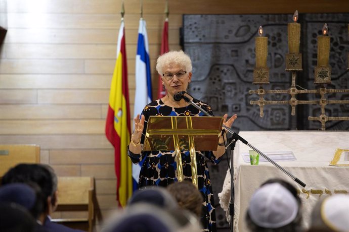 October 10, 2023, Madrid, Spain: The Israeli ambassador to Spain, Rodica Radian-Gordon speaks during the celebration of a solemn act in memory of the victims of the terrorist attacks suffered by Israel, for the recovery of the wounded and the release of t