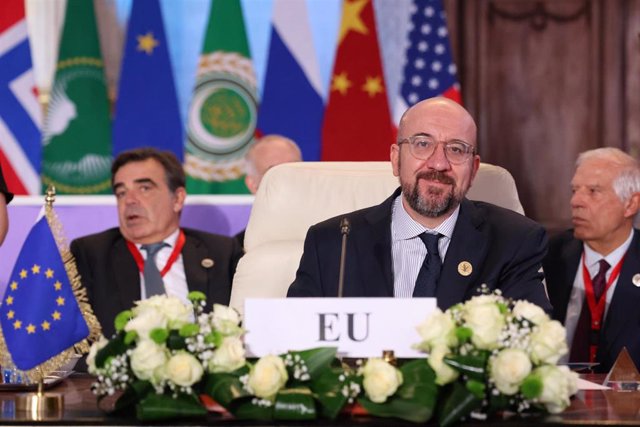 El presidente del Consejo Europeo, Charles Michel, en la cumbre de paz en El Cairo