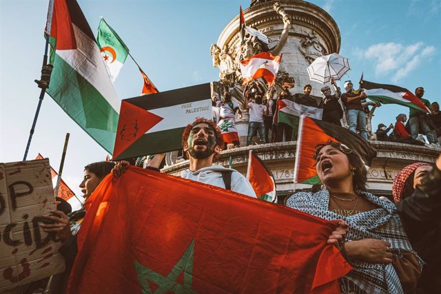 Manifestación a favor de los derechos de los palestinos en París
