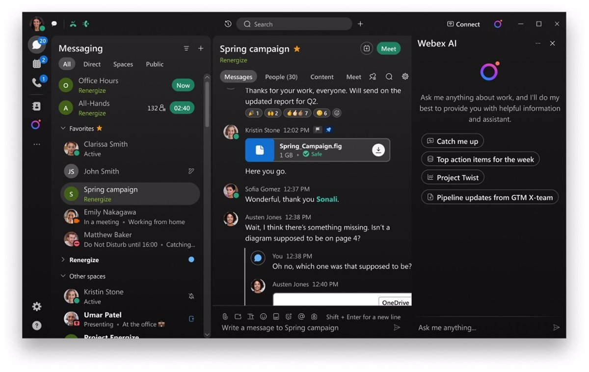 Collaborative Communication: Cisco Webex integrates textual content, audio, and video intelligence to reinforce collaboration