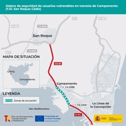 Cádiz.- Gobierno adjudica obras de mejora de seguridad de usuarios vulnerables en la travesía de Campamento en San Roque