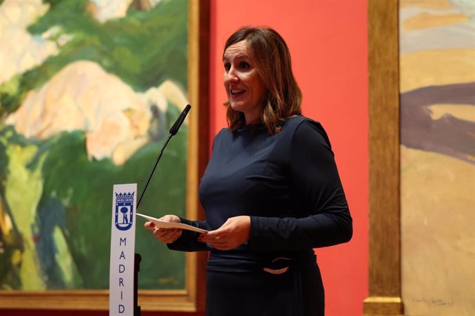 La alcaldesa de Valencia, María José Catalá, interviene durante el acto conmemorativo por el centenario del fallecimiento del pintor Joaquín Sorolla, en el Museo Sorolla, a 27 de octubre de 2023, en Madrid (España). 
