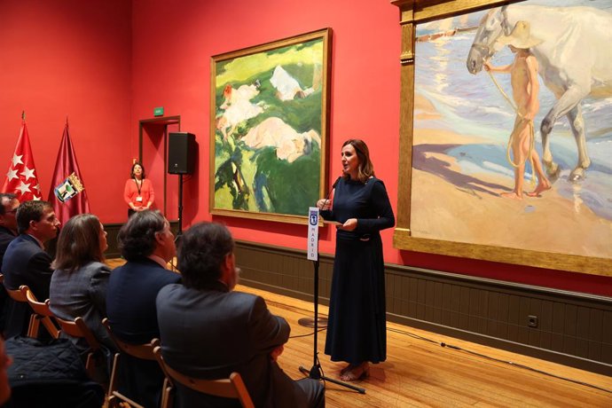 La alcaldesa de Valencia, María José Catalá, interviene durante el acto conmemorativo por el centenario del fallecimiento del pintor Joaquín Sorolla, en el Museo Sorolla, a 27 de octubre de 2023, en Madrid.